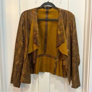 Zara Women’s Size Medium Brown Faux Suede Snakeskin Print Drape Front Jacket